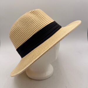 Natural Paper Straw Wide Brim Sun Hat with Black Band – One Size